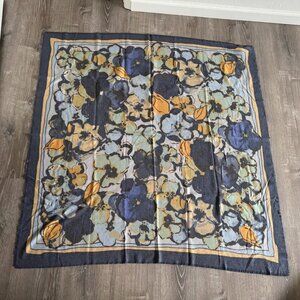 Max Studio Floral Square Scarf Shawl 50" x 50" • Blue & Yellow • Soft & Elegant